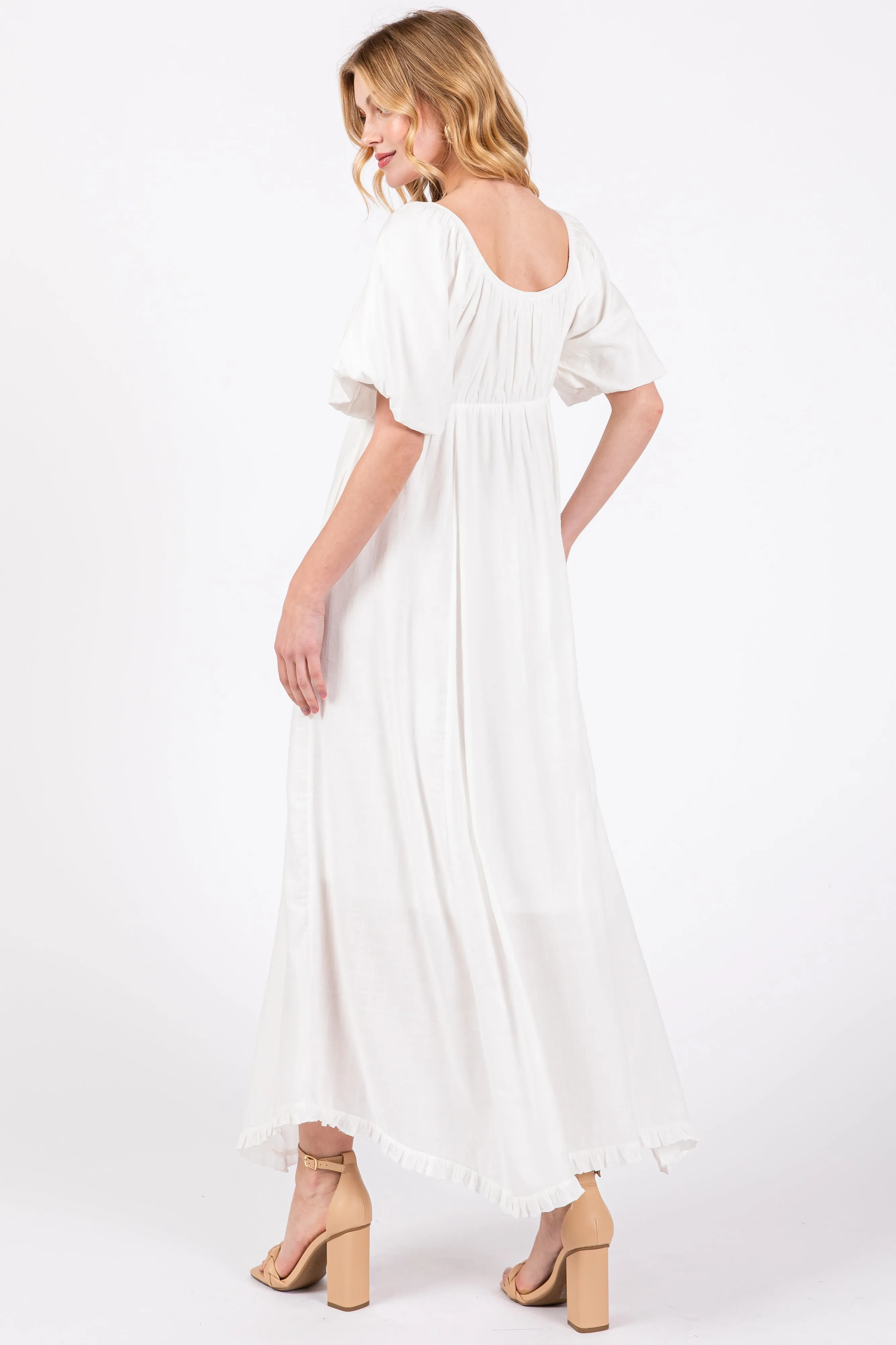 White Front Tie Puff Sleeve Maxi Dress sold by Pinkblush product image thumbnail 3