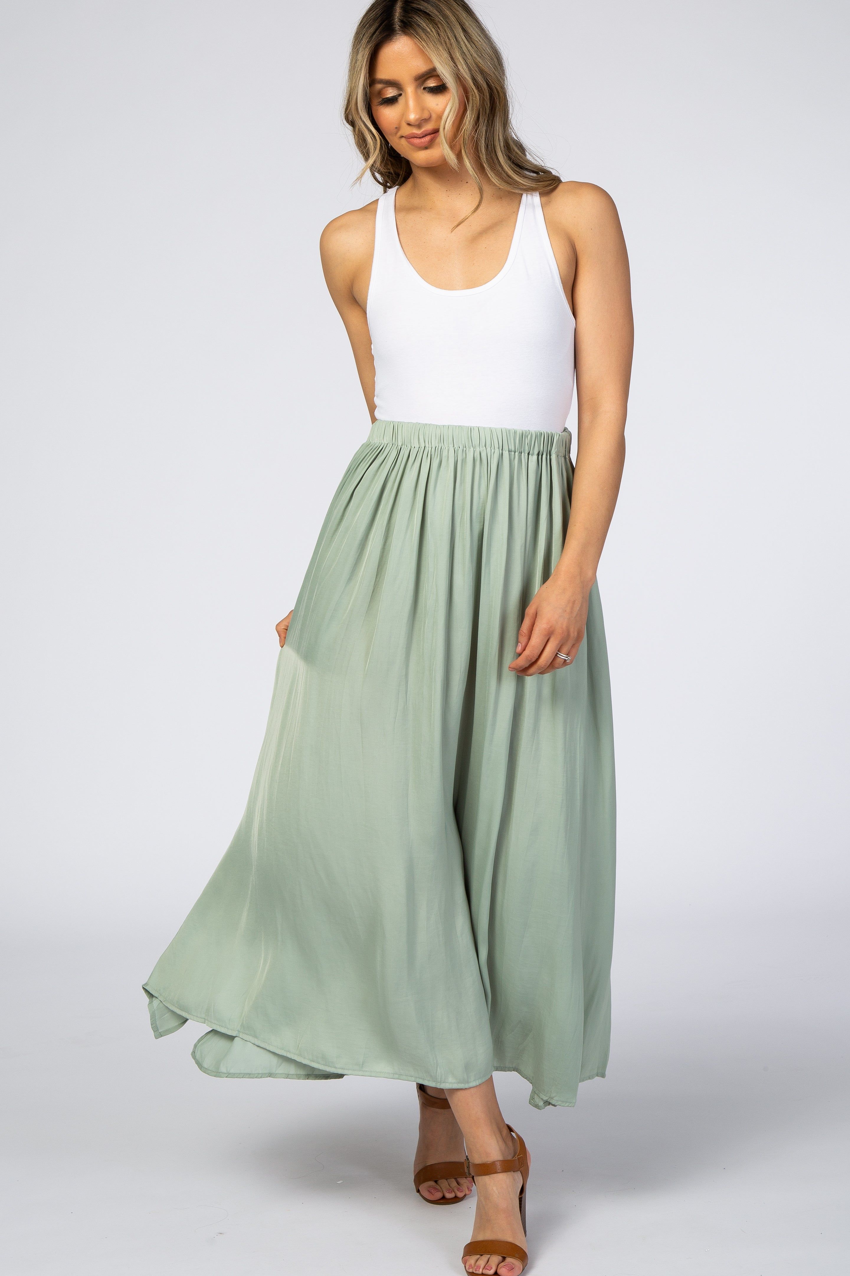Sage Side Slit Maxi Skirt sold by Pinkblush