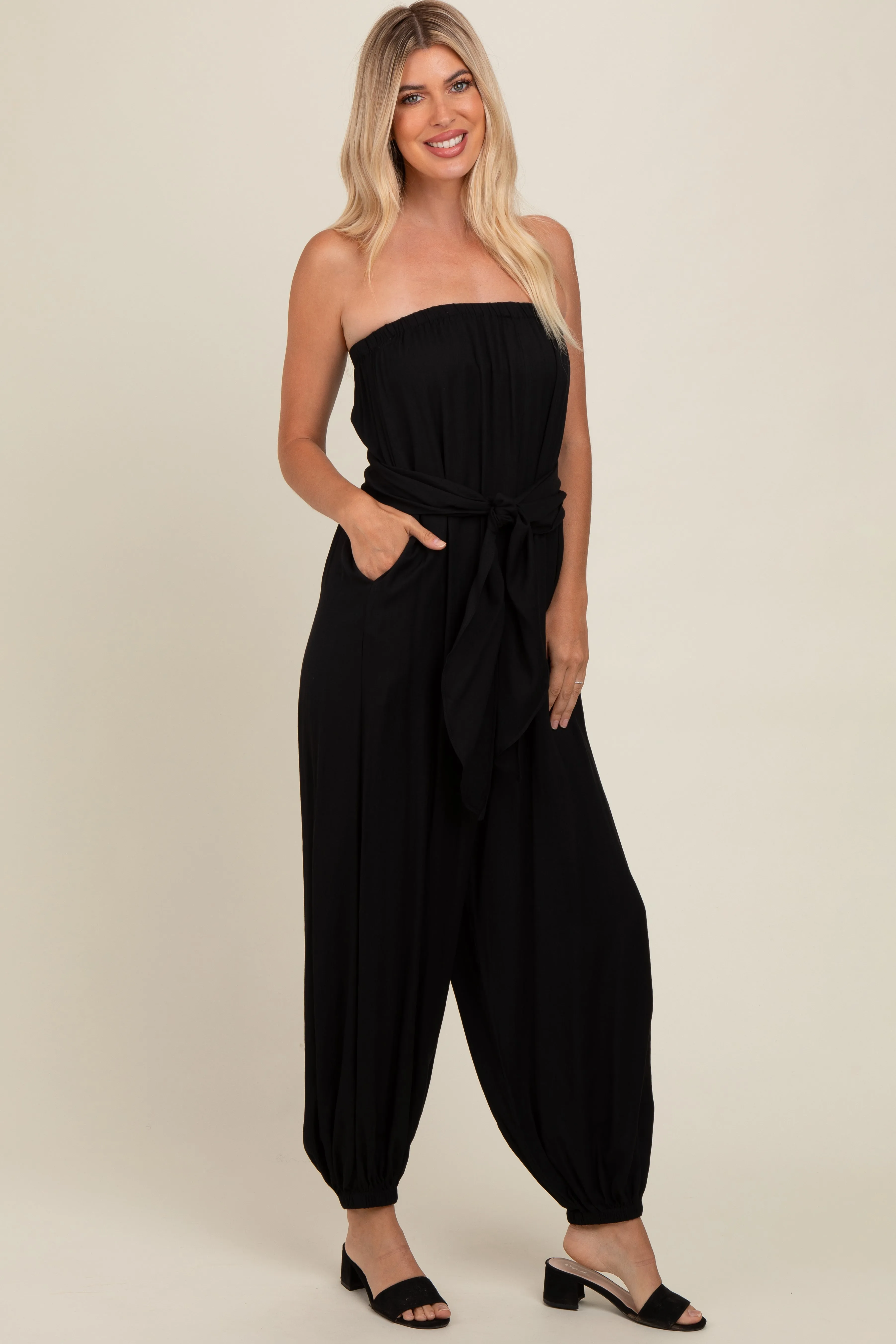 Black Strapless Sash Tie Jumpsuit sold by Pinkblush product image thumbnail 3