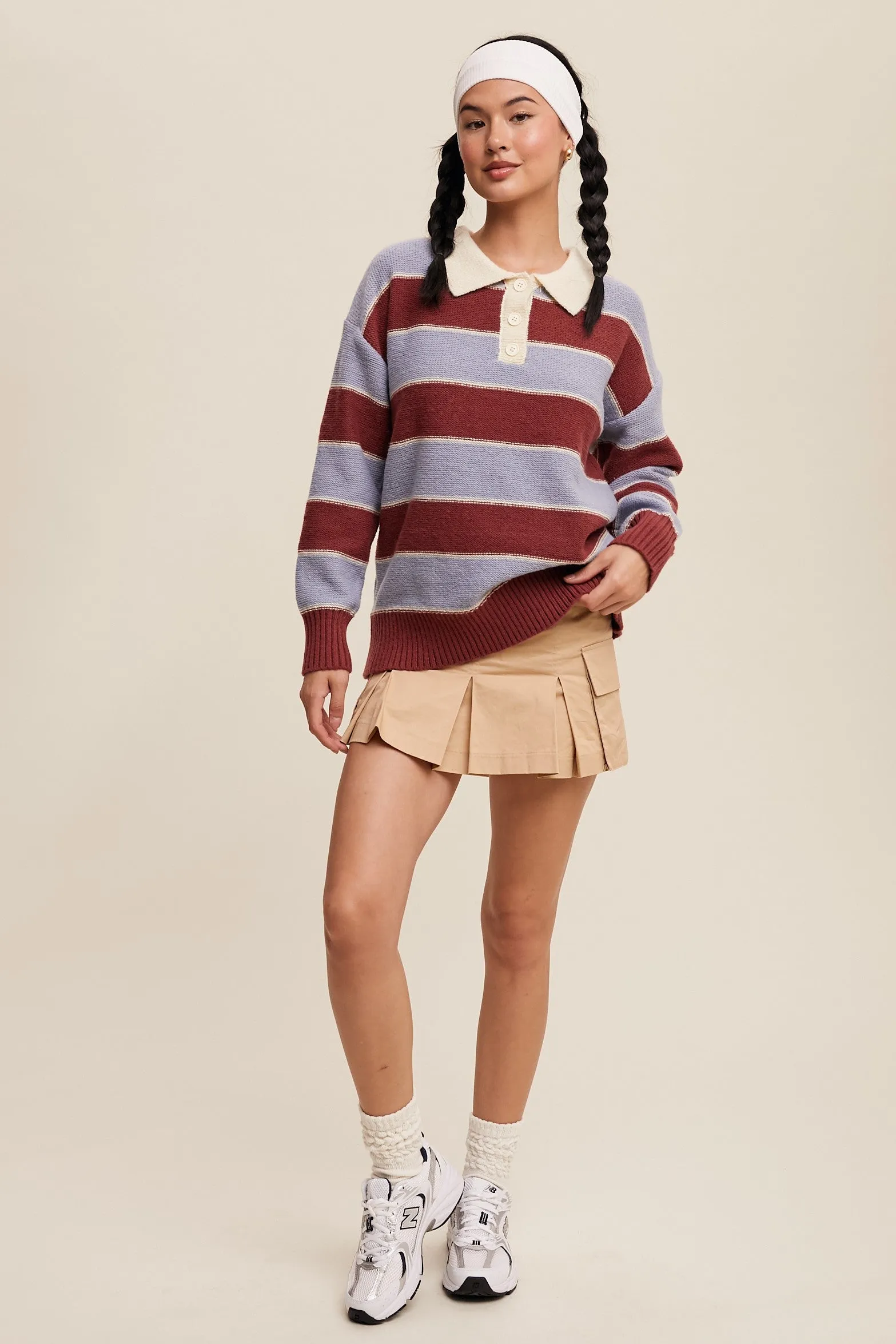 Burgundy Striped Polo Knit Sweater sold by Pinkblush product image thumbnail 4
