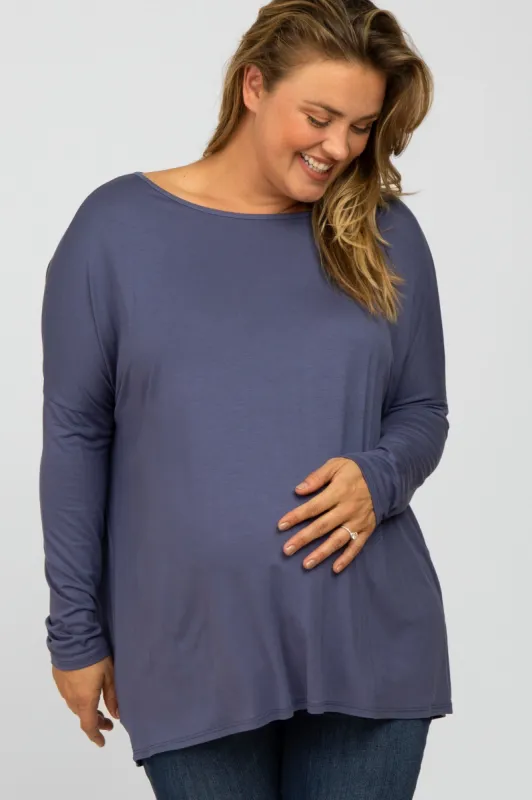 Blue Dolman Long Sleeve Maternity Plus Top sold by Pinkblush