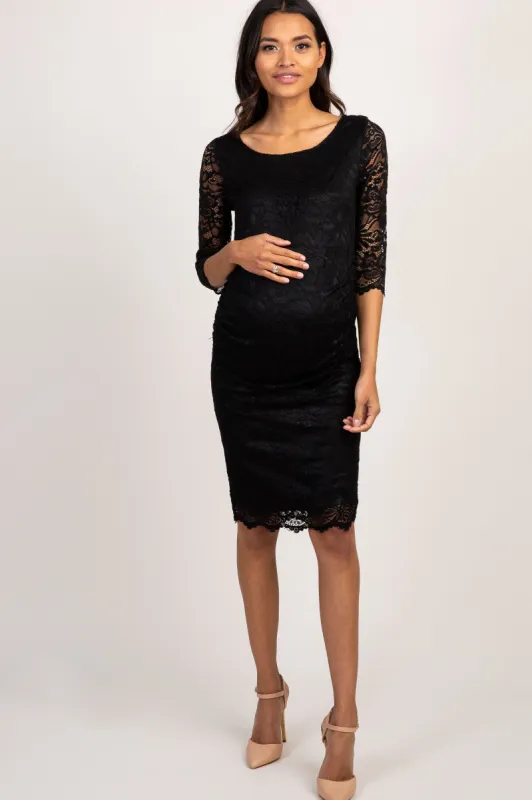 PinkBlush Black Lace Fitted 3/4 Sleeve Maternity Dress sold by Pinkblush