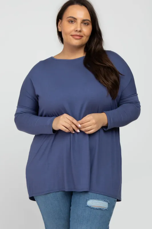 Blue Dolman Long Sleeve Plus Top sold by Pinkblush