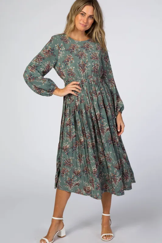 Jade Floral Pleated Skirt Midi Dress sold by Pinkblush