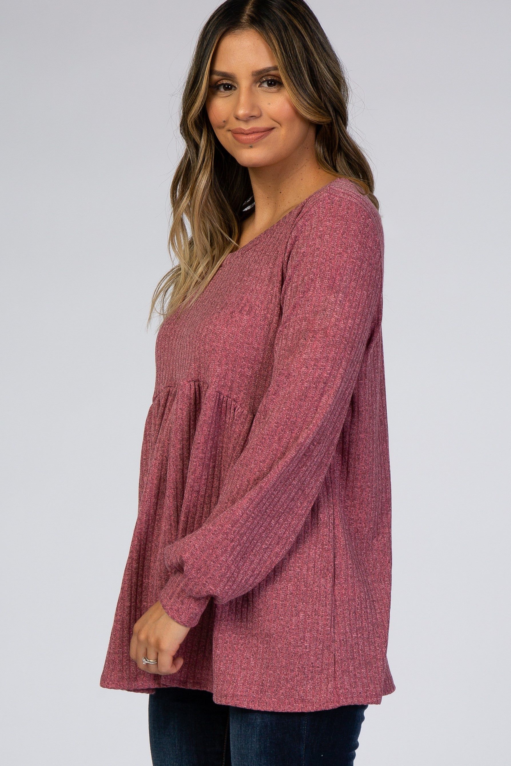 Mauve Textured Knit Babydoll Long Sleeve Top sold by Pinkblush product image thumbnail 3