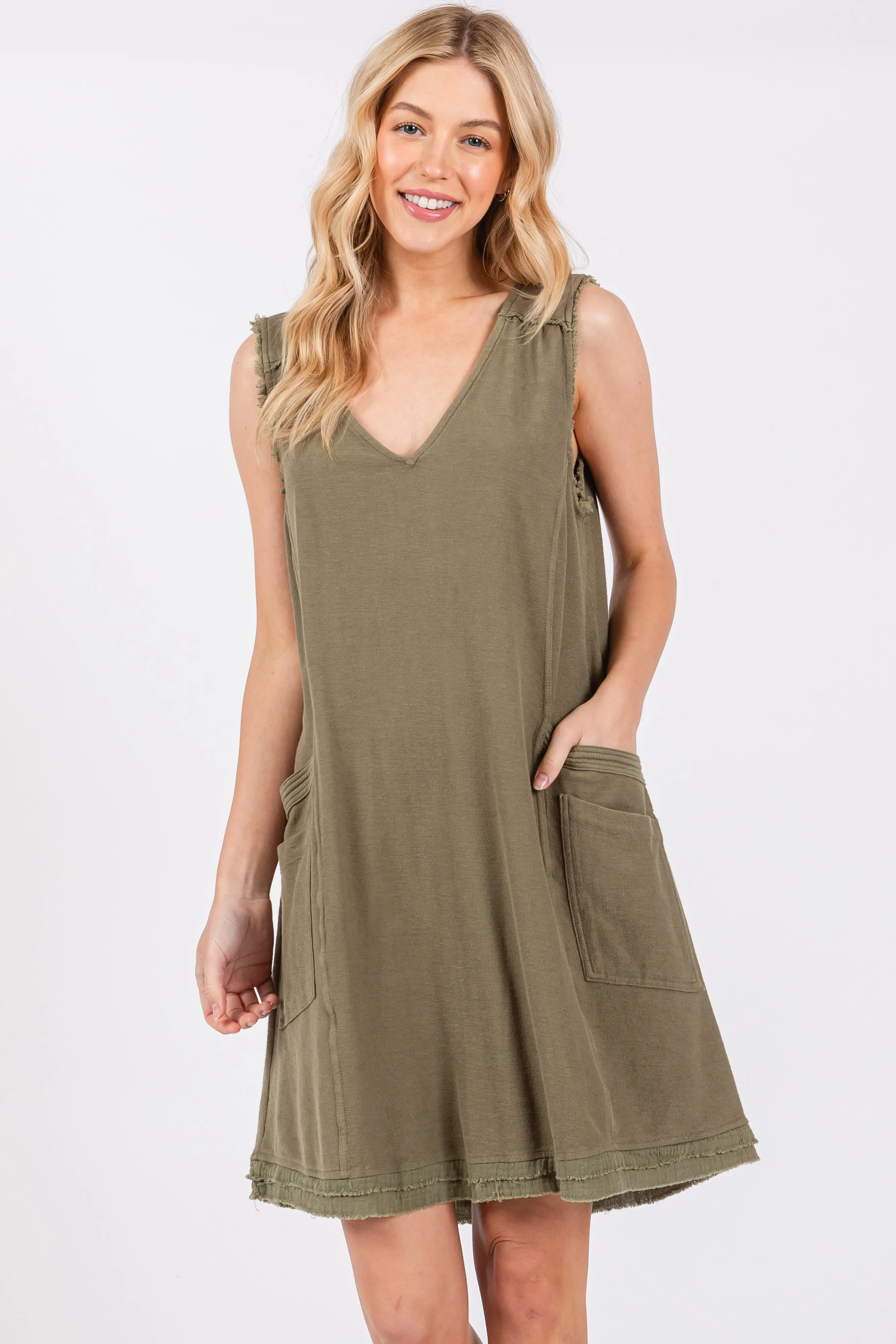 Olive Double Pocket Frayed Trim Maternity Dress sold by Pinkblush product image thumbnail 4