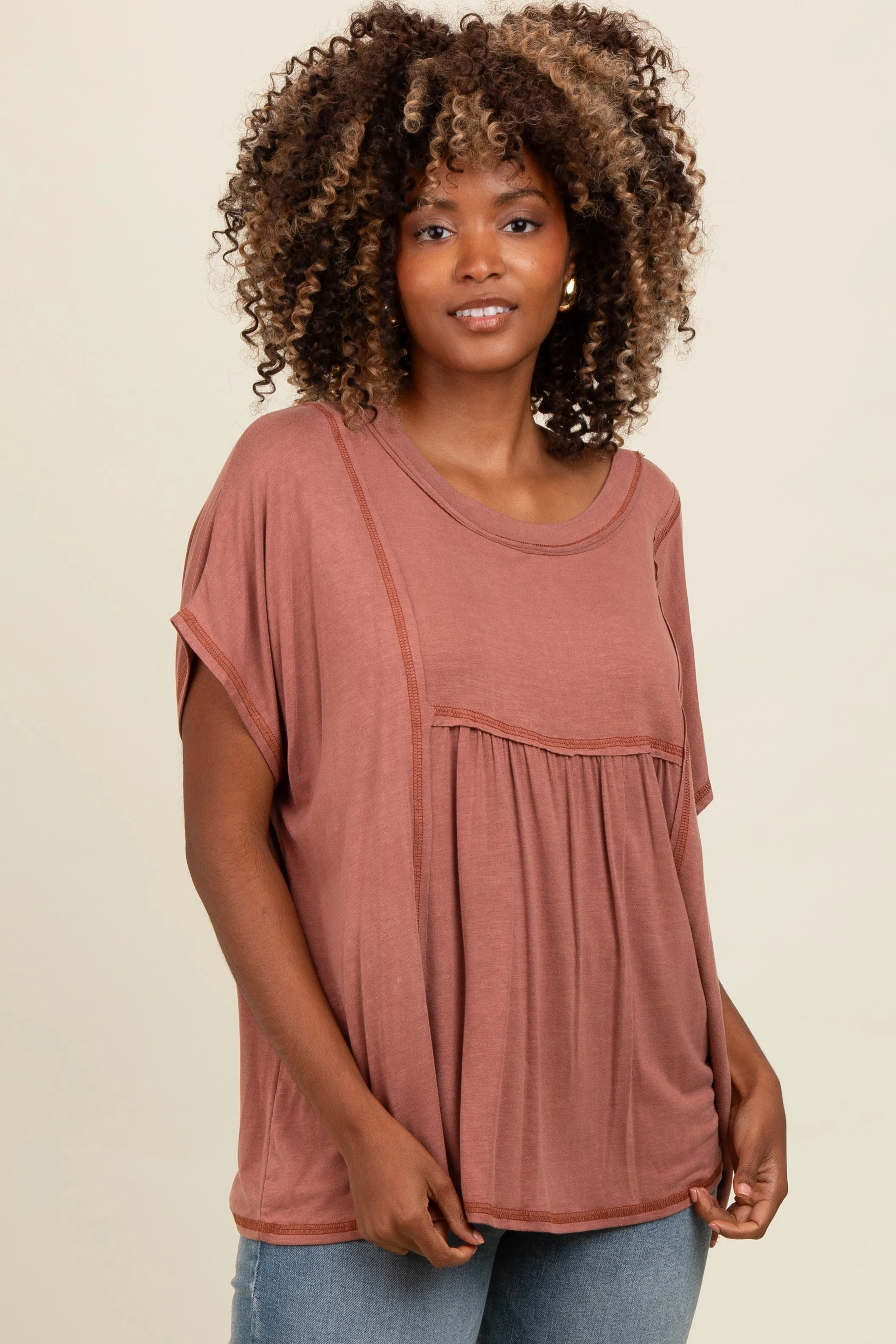 Rust Flutter Sleeve Top sold by Pinkblush