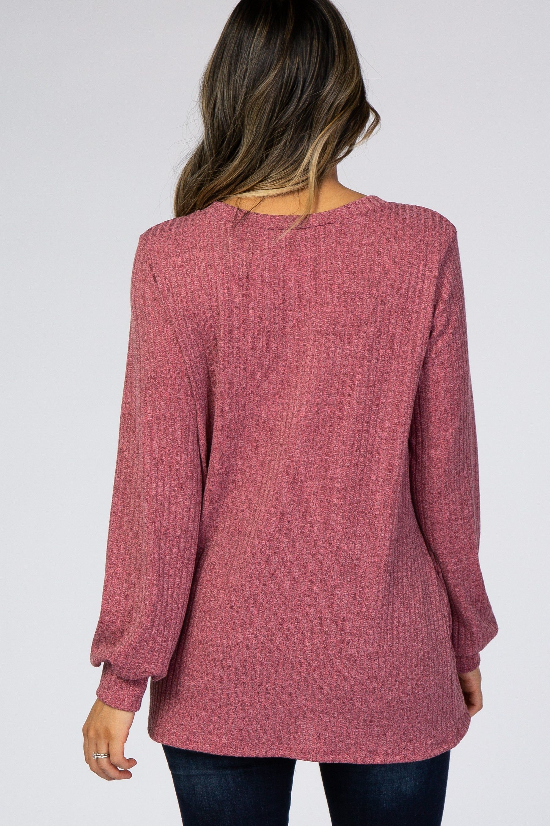 Mauve Textured Knit Babydoll Long Sleeve Top sold by Pinkblush product image thumbnail 4