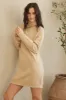 Beige Knit Long Sleeve Turtleneck Sweater Dress sold by Pinkblush