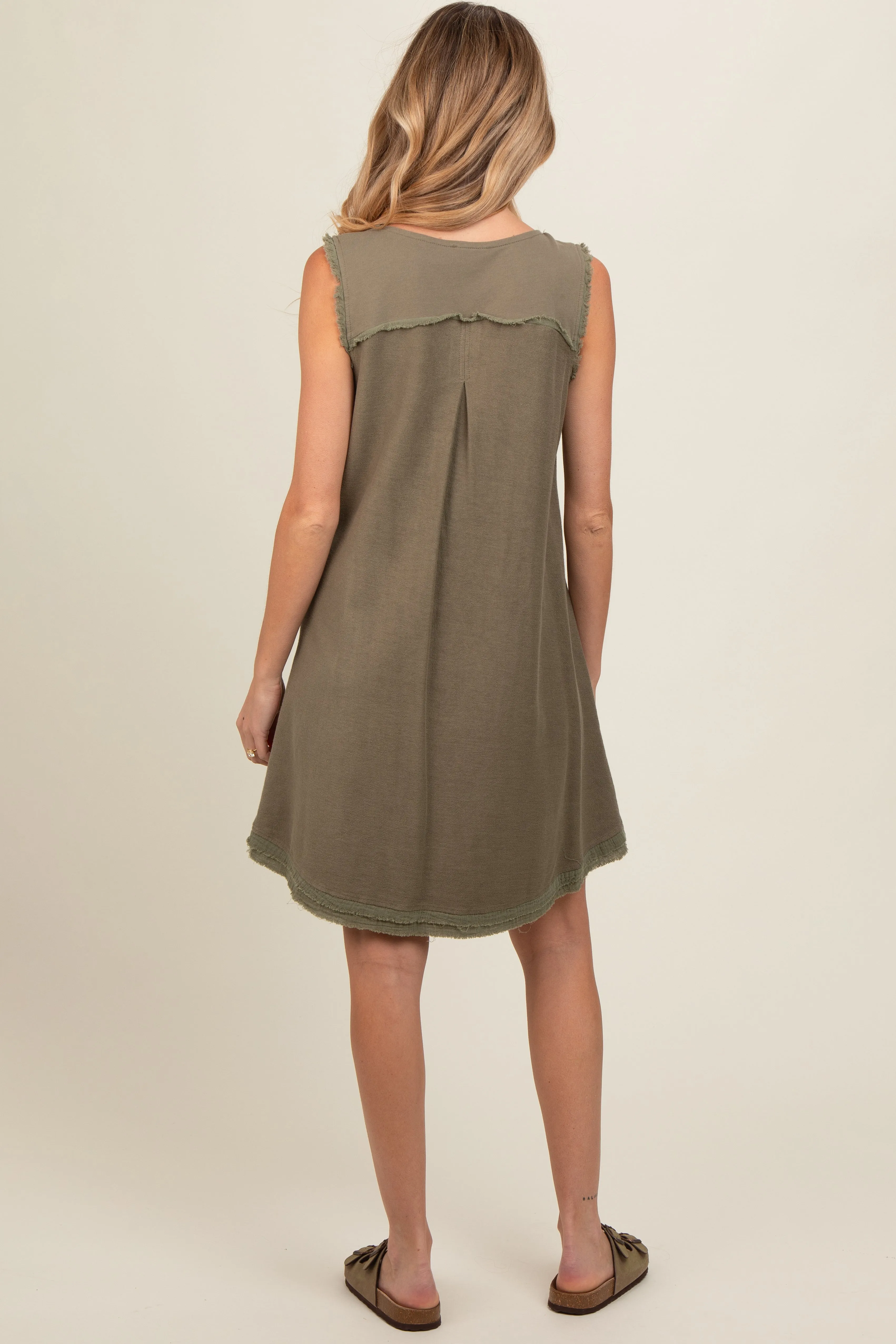 Olive Double Pocket Frayed Trim Maternity Dress sold by Pinkblush product image thumbnail 3