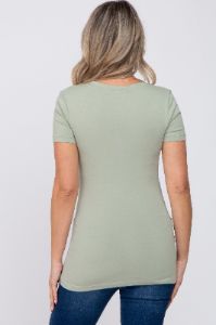 Light Olive V-Neck Short Sleeve Maternity Top sold by Pinkblush