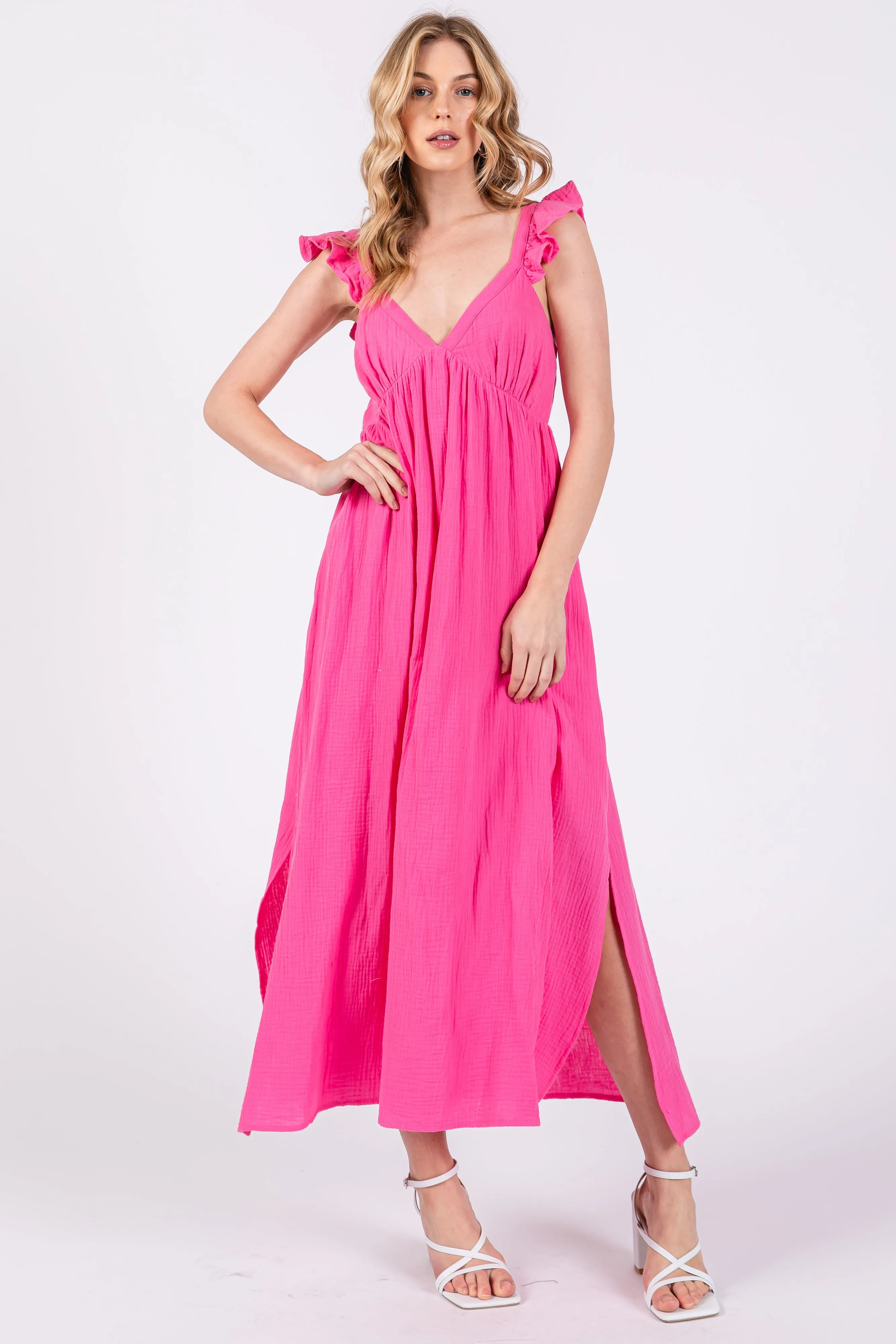 Pink Ruffle Strap Midi Dress sold by Pinkblush