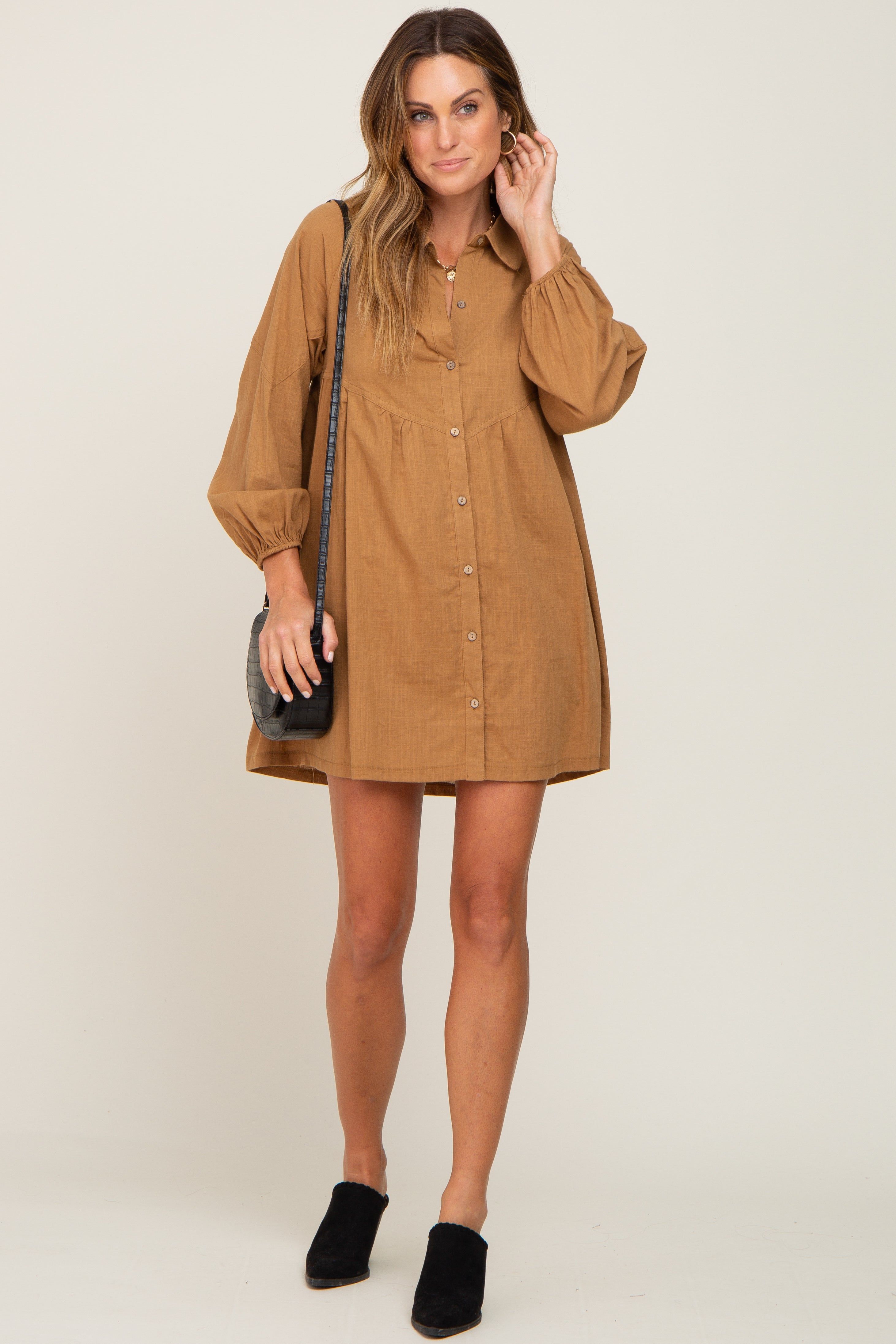 Camel Button Down Mini Dress sold by Pinkblush product image thumbnail 5