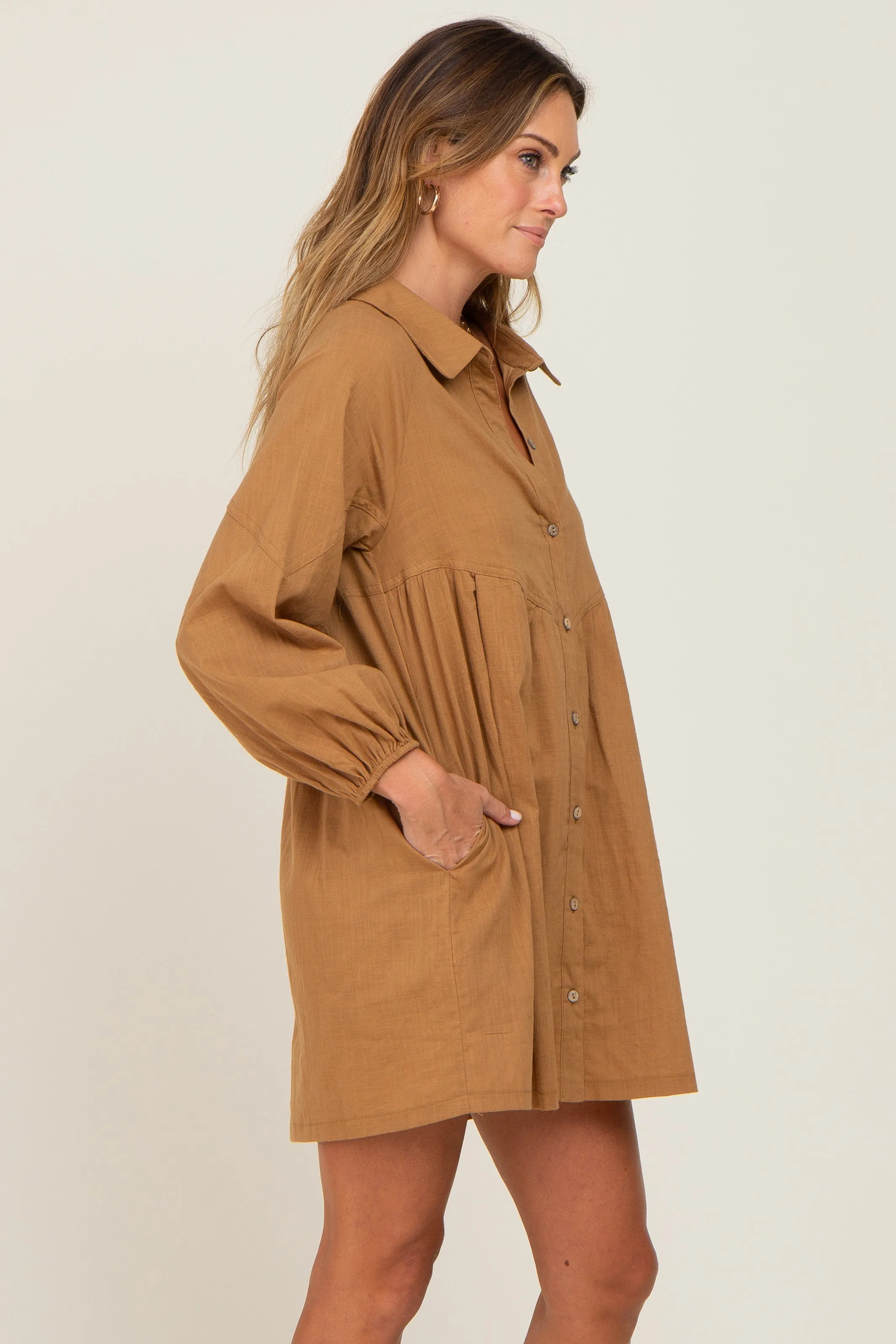 Camel Button Down Mini Dress sold by Pinkblush product image thumbnail 2