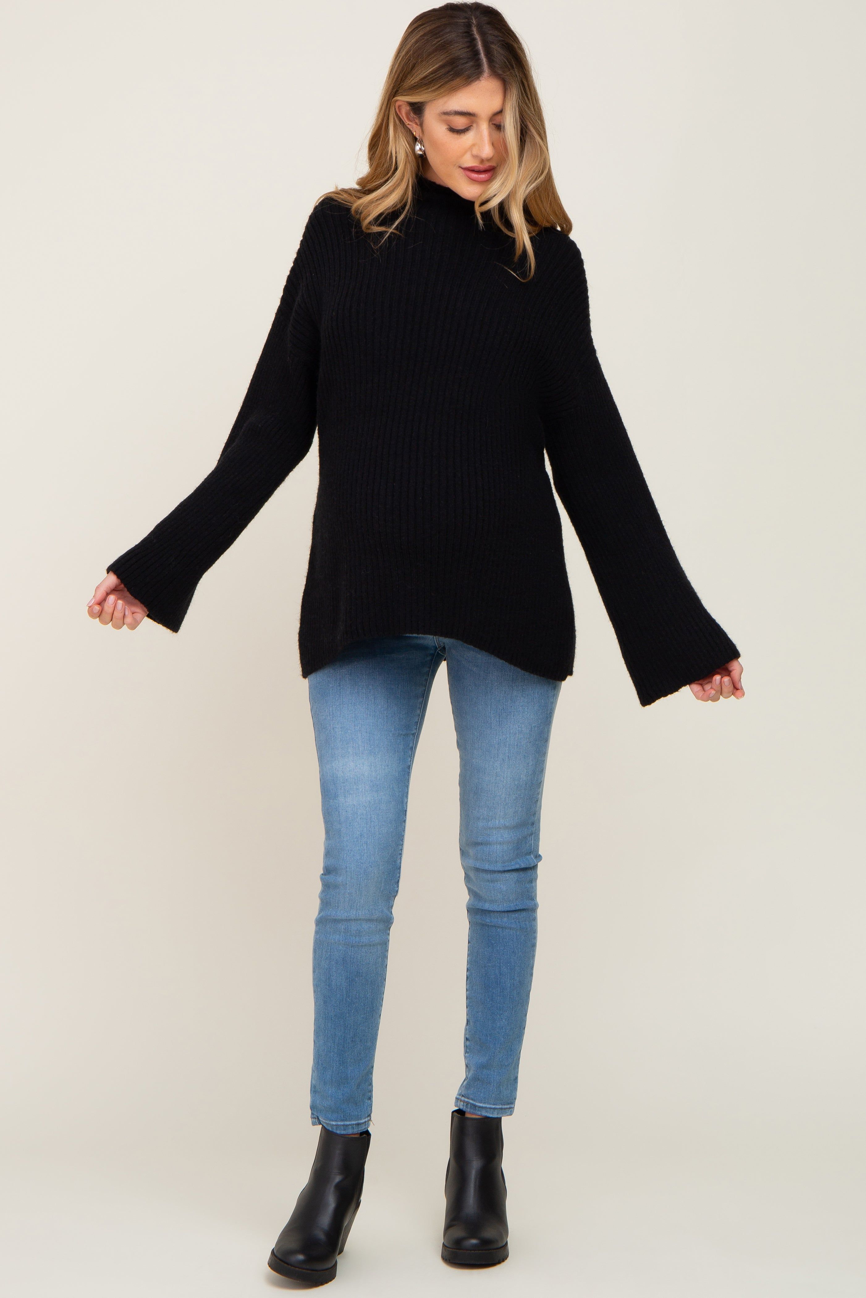 Black Rib Knit Mock Neck Maternity Sweater sold by Pinkblush product image thumbnail 5