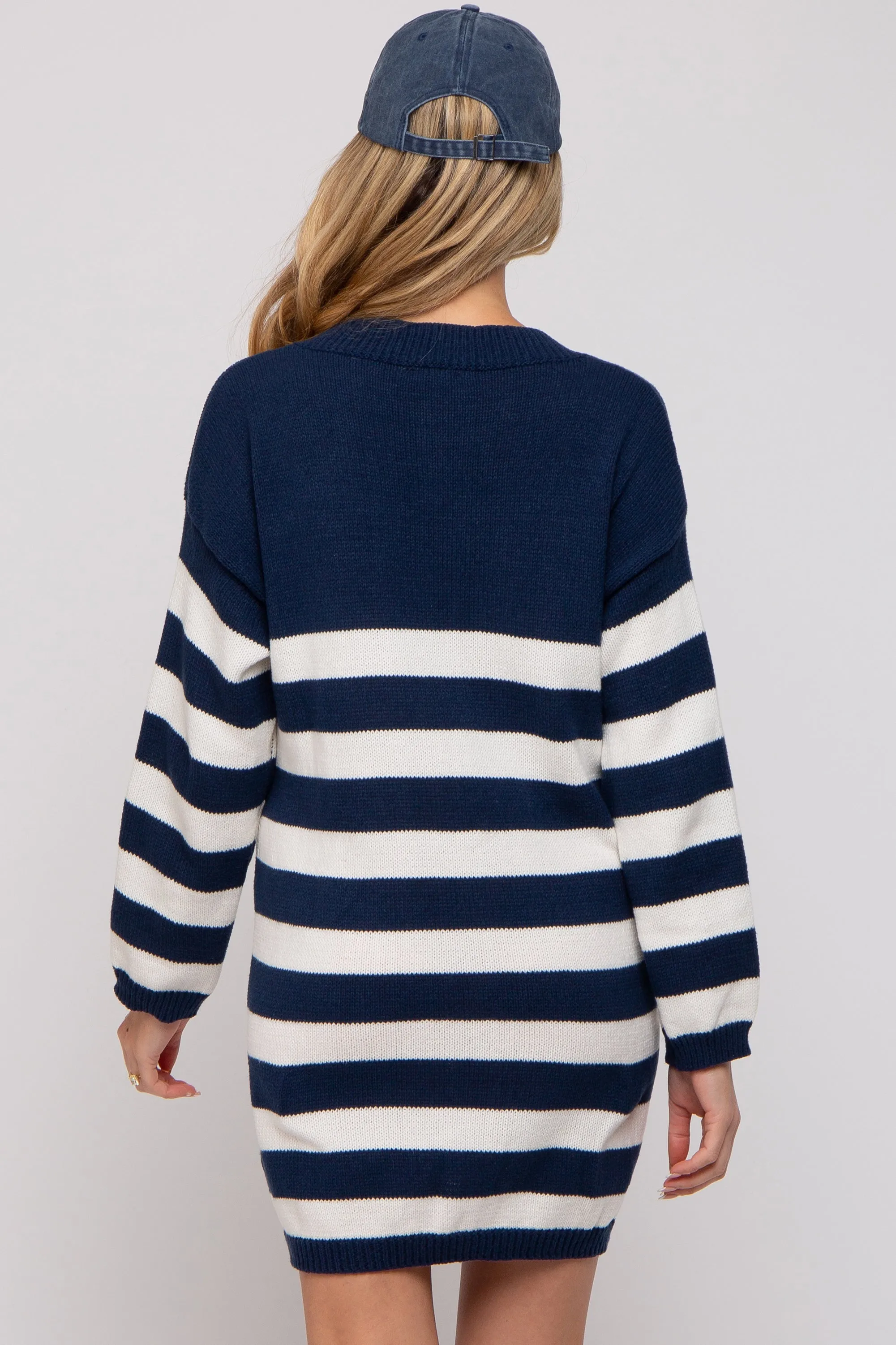 Navy Striped V-Neck Maternity Sweater Dress sold by Pinkblush product image thumbnail 5