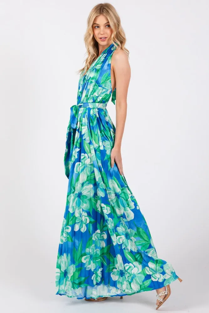 Blue Floral Pleated Halter Jumpsuit sold by Pinkblush product image thumbnail 2