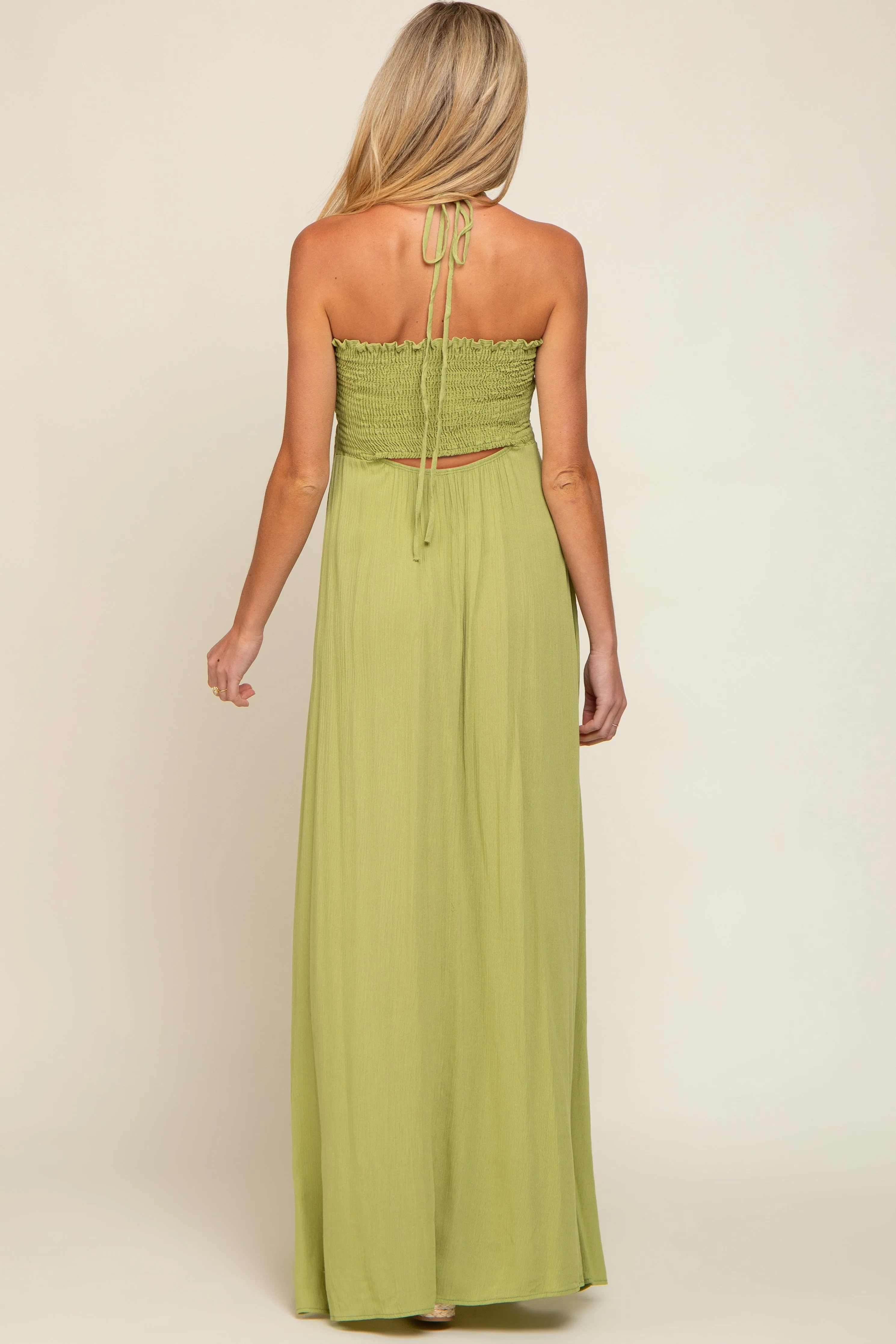 Lime Smocked Halter Maternity Maxi Dress sold by Pinkblush product image thumbnail 3