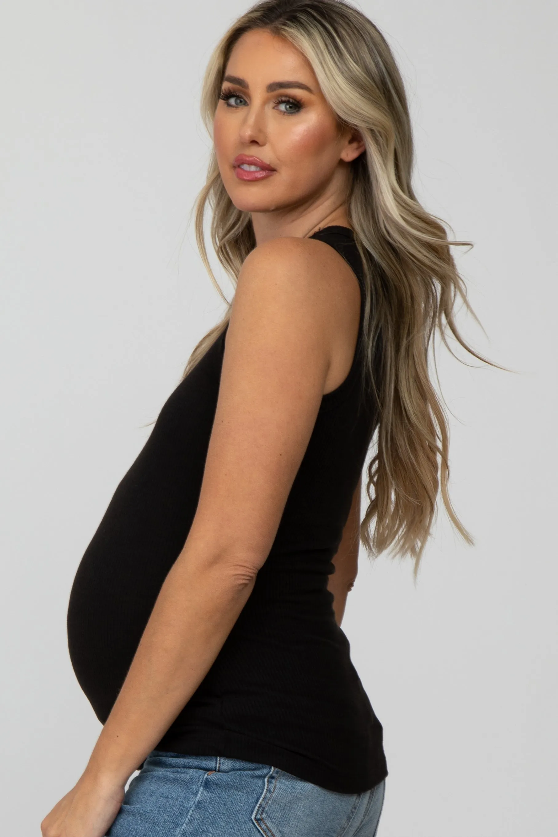 Black Ribbed Maternity Tank Top sold by Pinkblush product image thumbnail 3