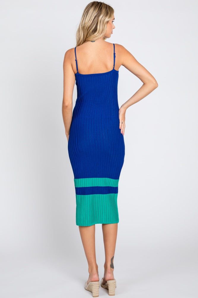Royal Blue Colorblock Knit Fitted Midi Dress sold by Pinkblush product image thumbnail 3