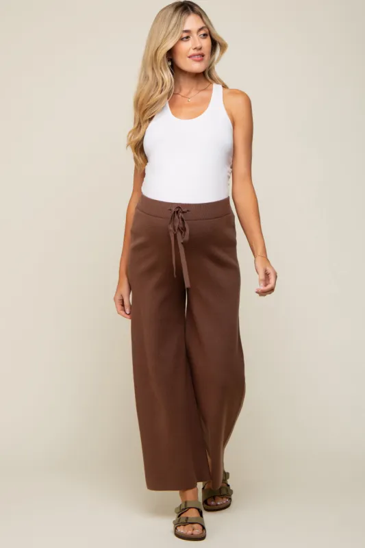 Brown Sweater Knit Drawstring Maternity Pants sold by Pinkblush