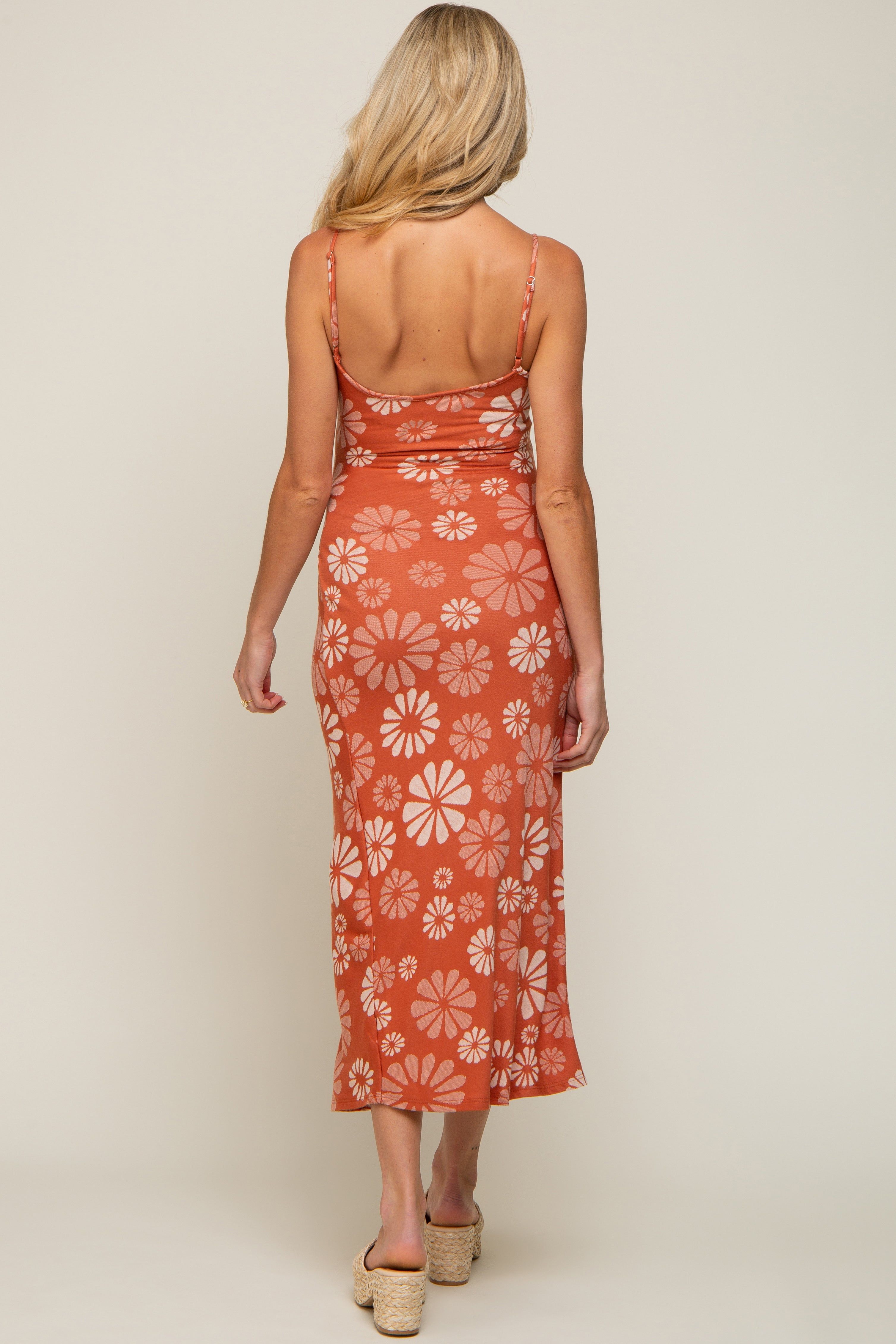 Rust Sleeveless Floral Knit Maternity Maxi Dress sold by Pinkblush product image thumbnail 3