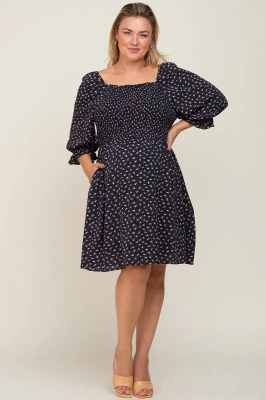 Black Floral Square Neck Plus Maternity Dress sold by Pinkblush