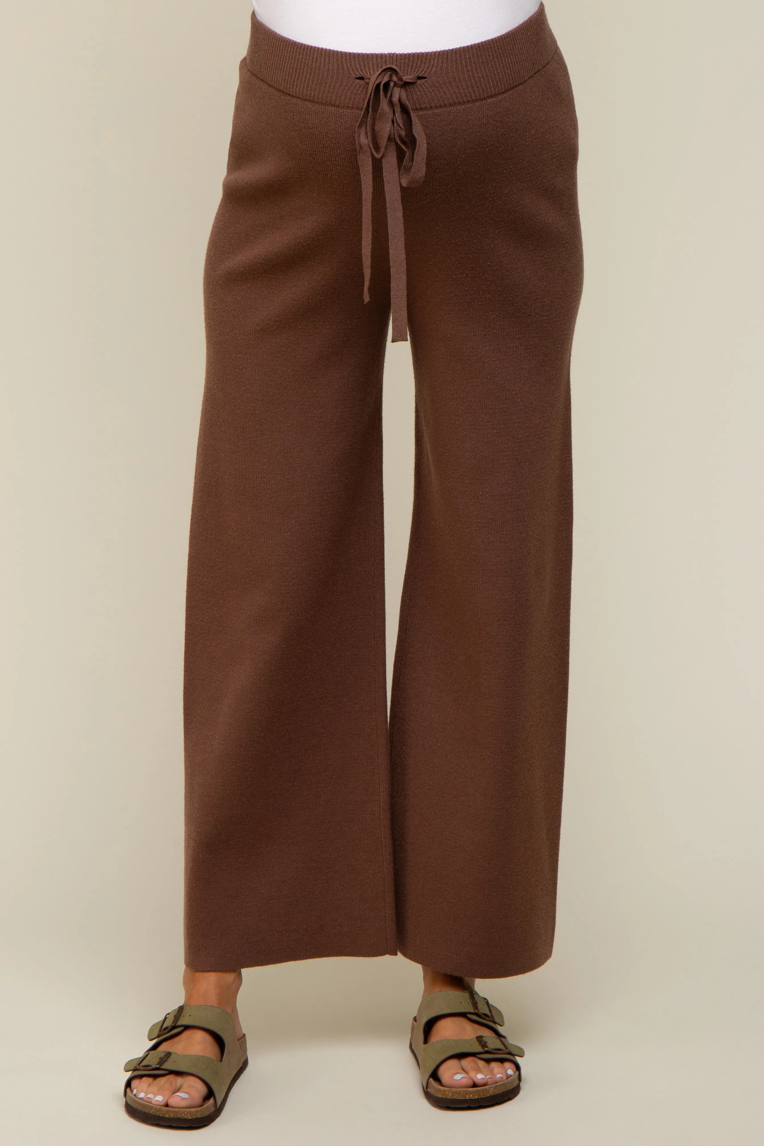 Brown Sweater Knit Drawstring Maternity Pants sold by Pinkblush product image thumbnail 2