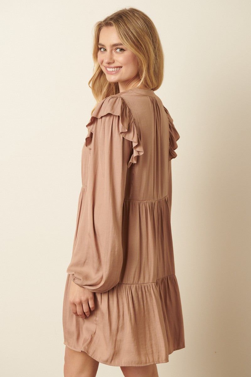 Taupe Satin Ruffle Detail Babydoll Dress sold by Pinkblush product image thumbnail 2