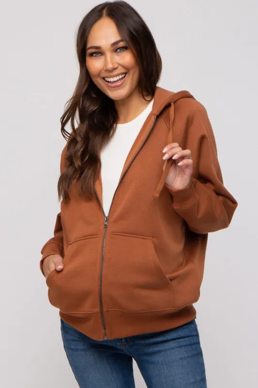 Camel Front Zipper Hooded Maternity Sweater sold by Pinkblush