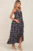Black Floral Flounce Hi-Lo Maternity Wrap Maxi Dress sold by Pinkblush