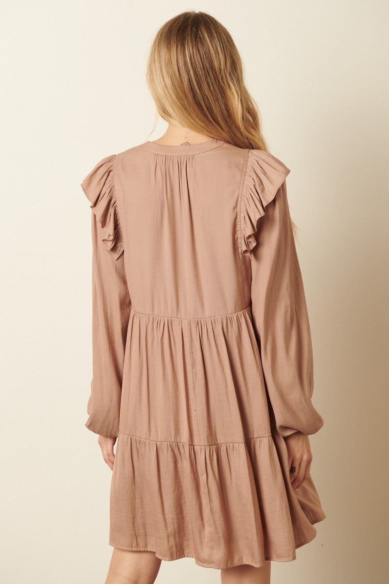 Taupe Satin Ruffle Detail Babydoll Dress sold by Pinkblush product image thumbnail 3