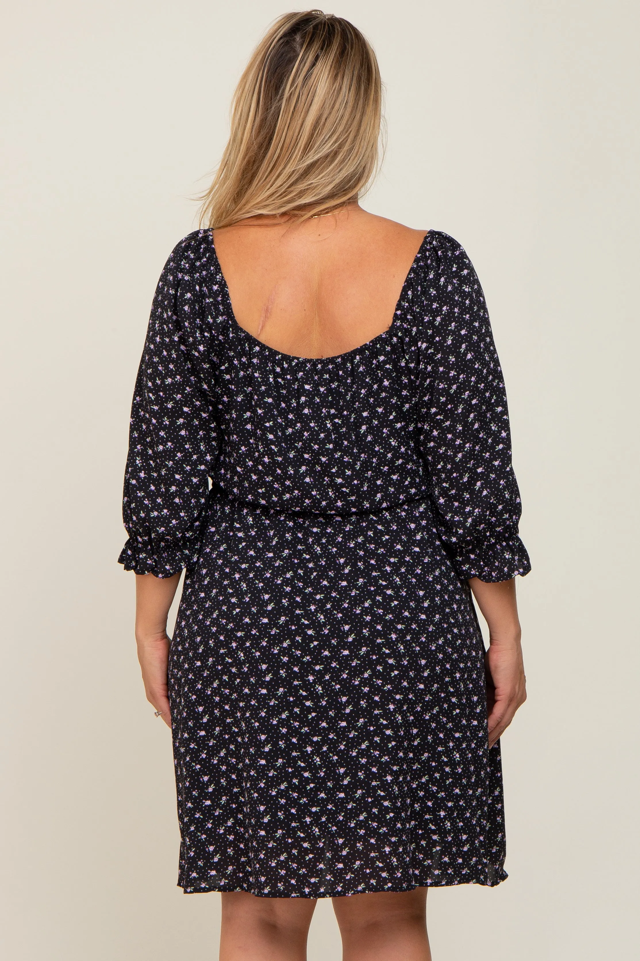 Black Floral Square Neck Plus Maternity Dress sold by Pinkblush product image thumbnail 3