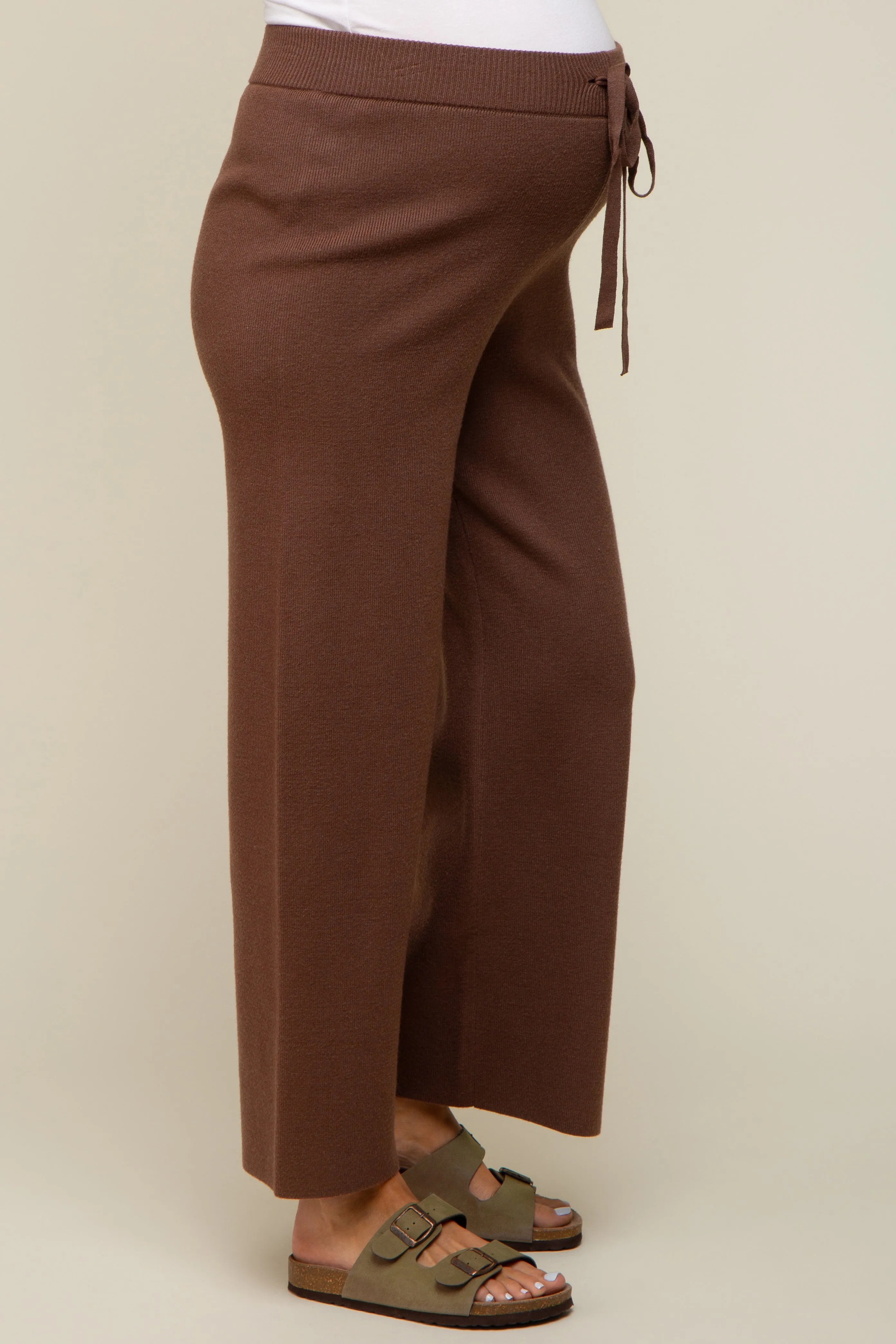 Brown Sweater Knit Drawstring Maternity Pants sold by Pinkblush product image thumbnail 3