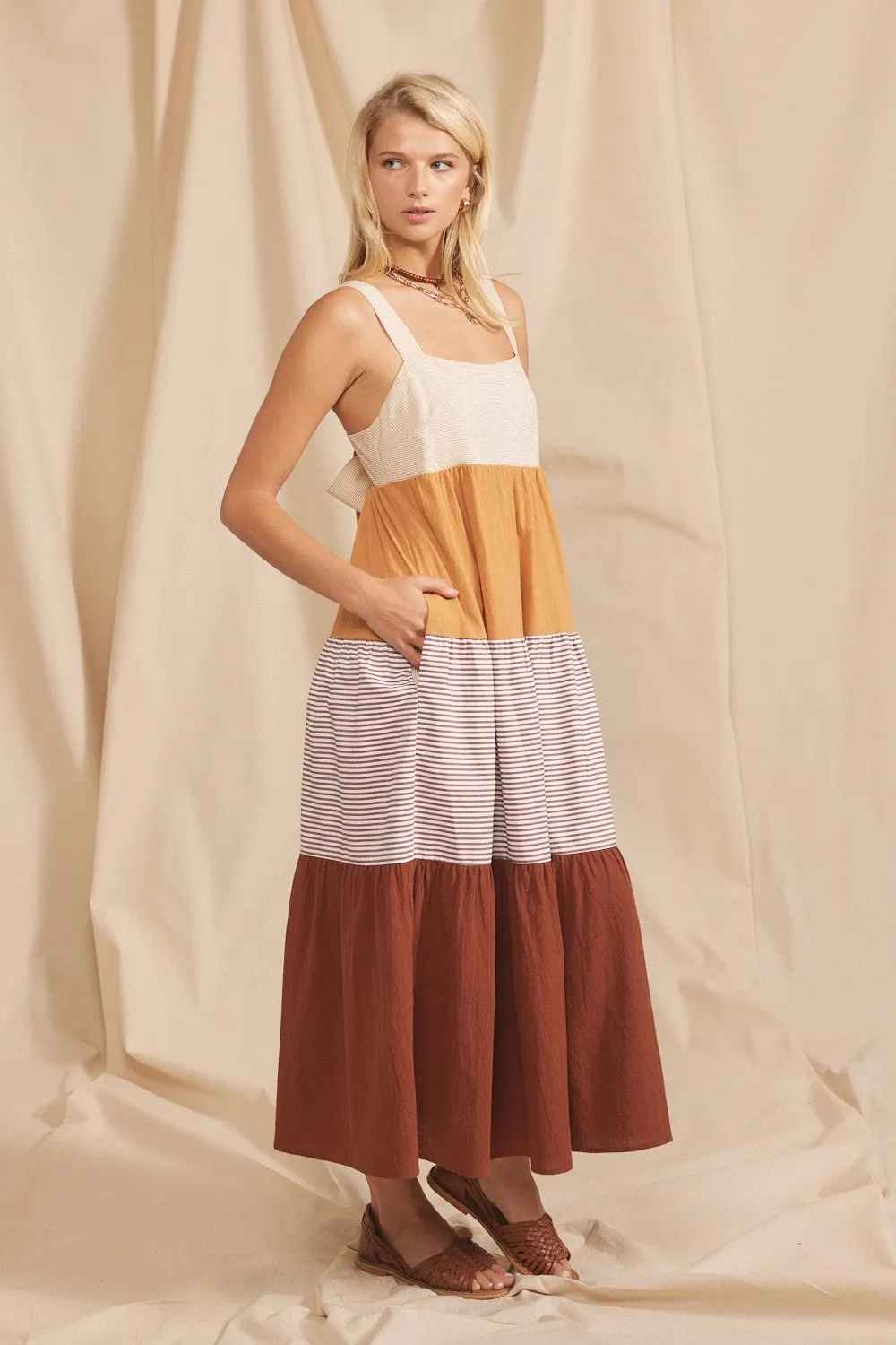 Multi Striped Color Block Back Bow Midi Dress sold by Pinkblush product image thumbnail 2