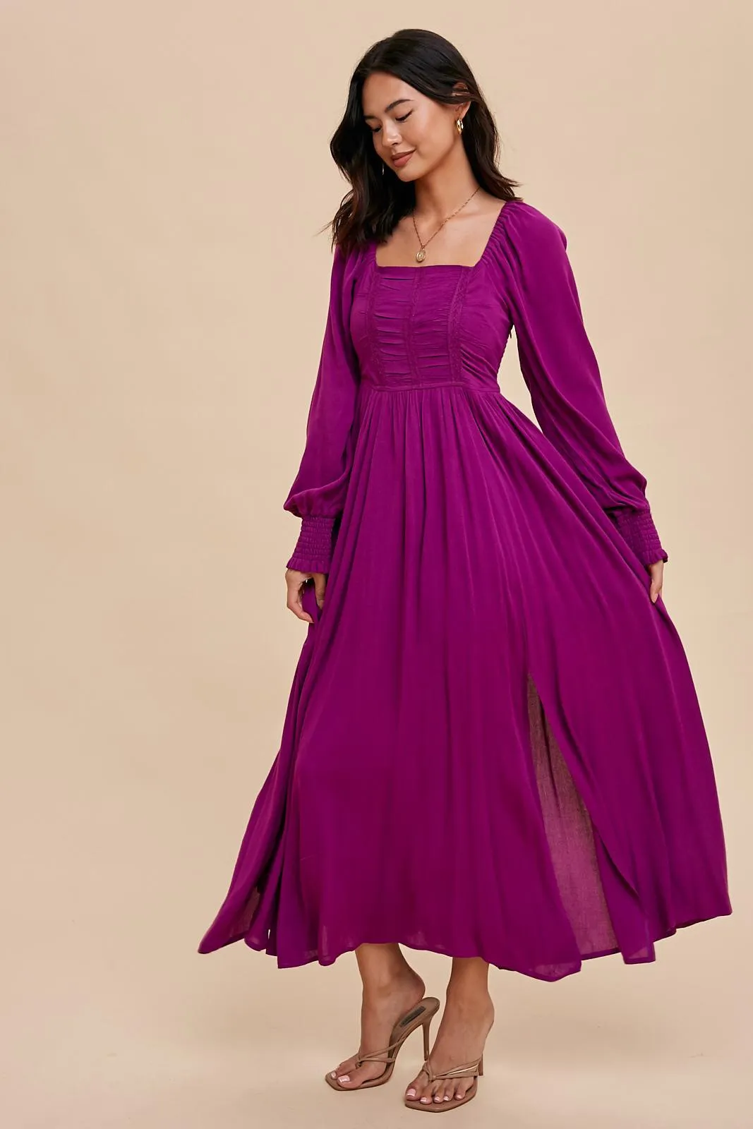 Orchid Ruched Bodice Square Neck Maxi Dress sold by Pinkblush product image thumbnail 2