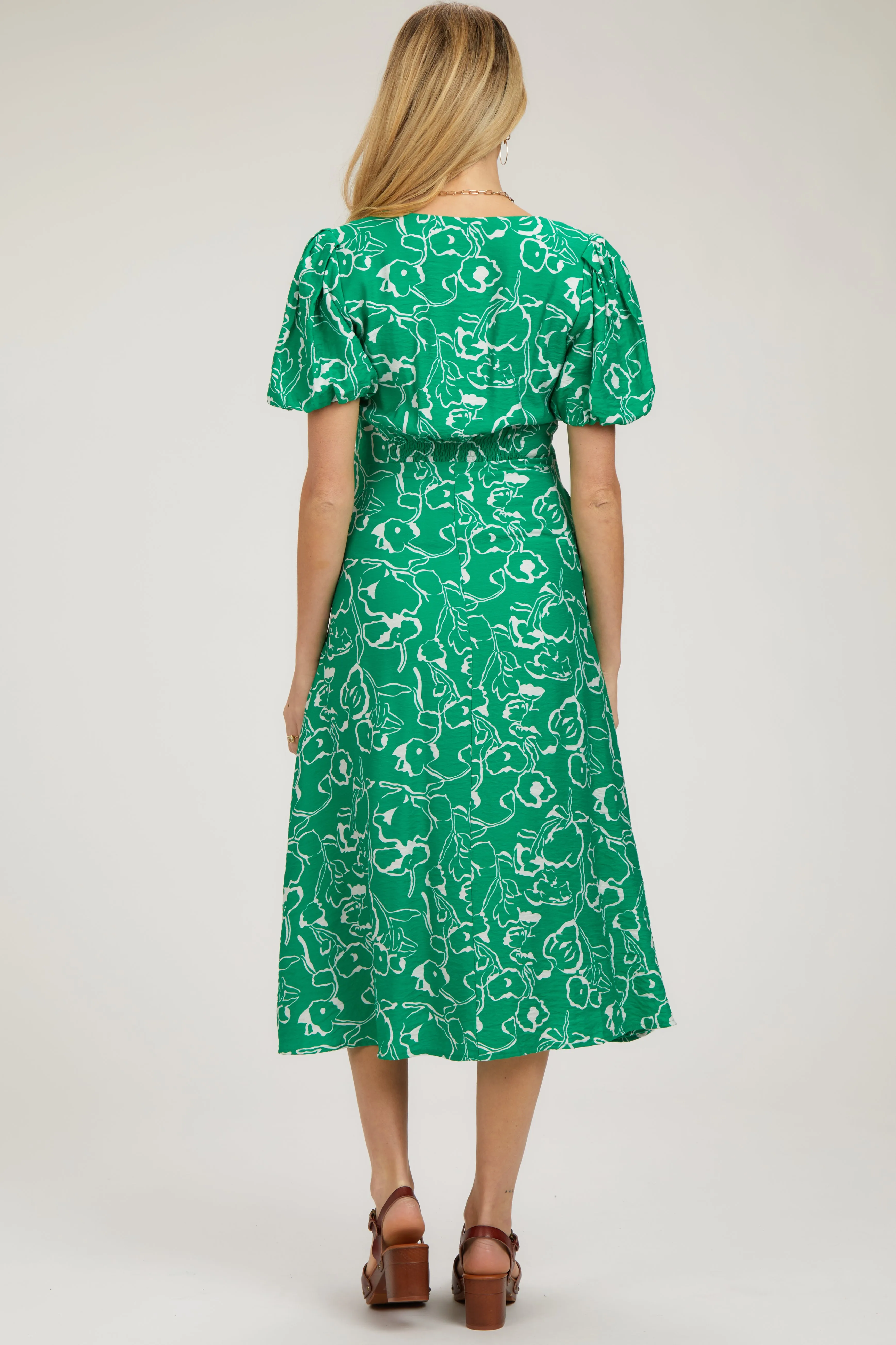 Green Floral Button Front Short Sleeve Maternity Midi Dress sold by Pinkblush product image thumbnail 3