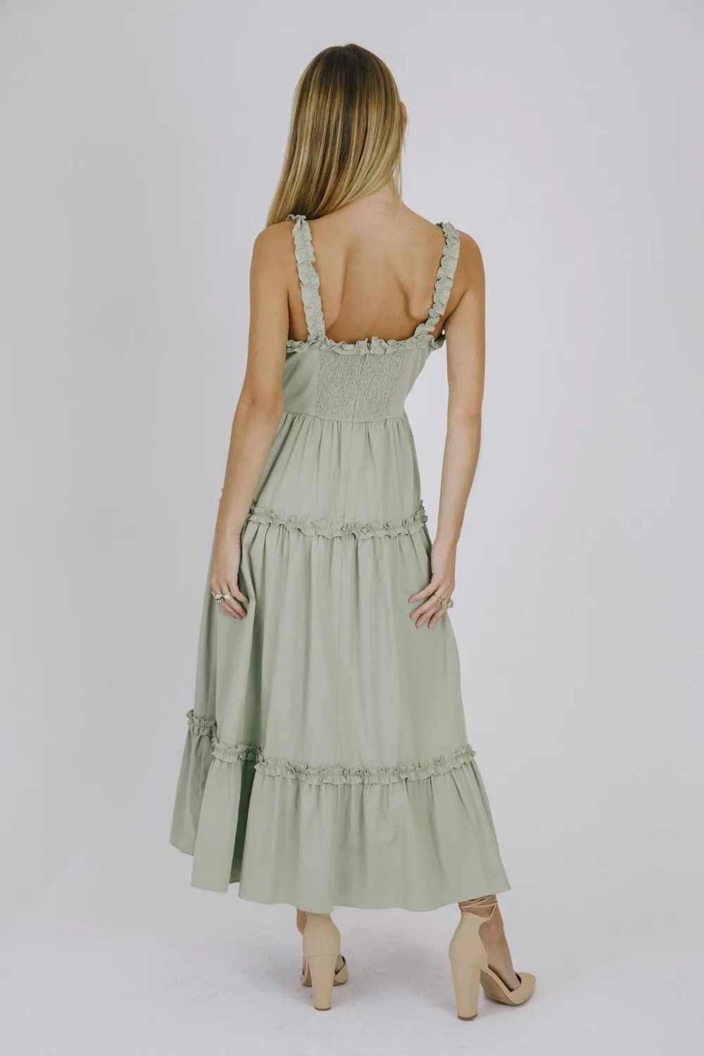 Sage Monochromatic Ruffled Trim Midi Dress sold by Pinkblush product image thumbnail 3