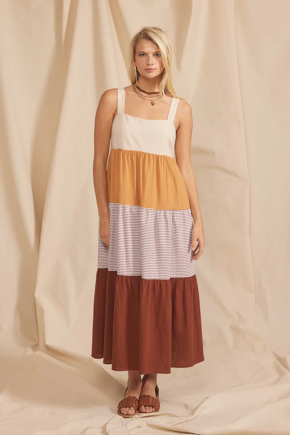 Multi Striped Color Block Back Bow Midi Dress sold by Pinkblush