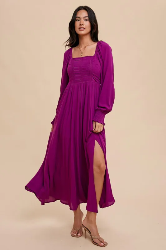 Orchid Ruched Bodice Square Neck Maxi Dress sold by Pinkblush