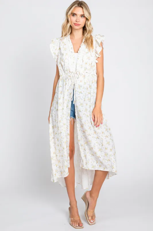 Cream Floral Ruffle Cover-Up sold by Pinkblush