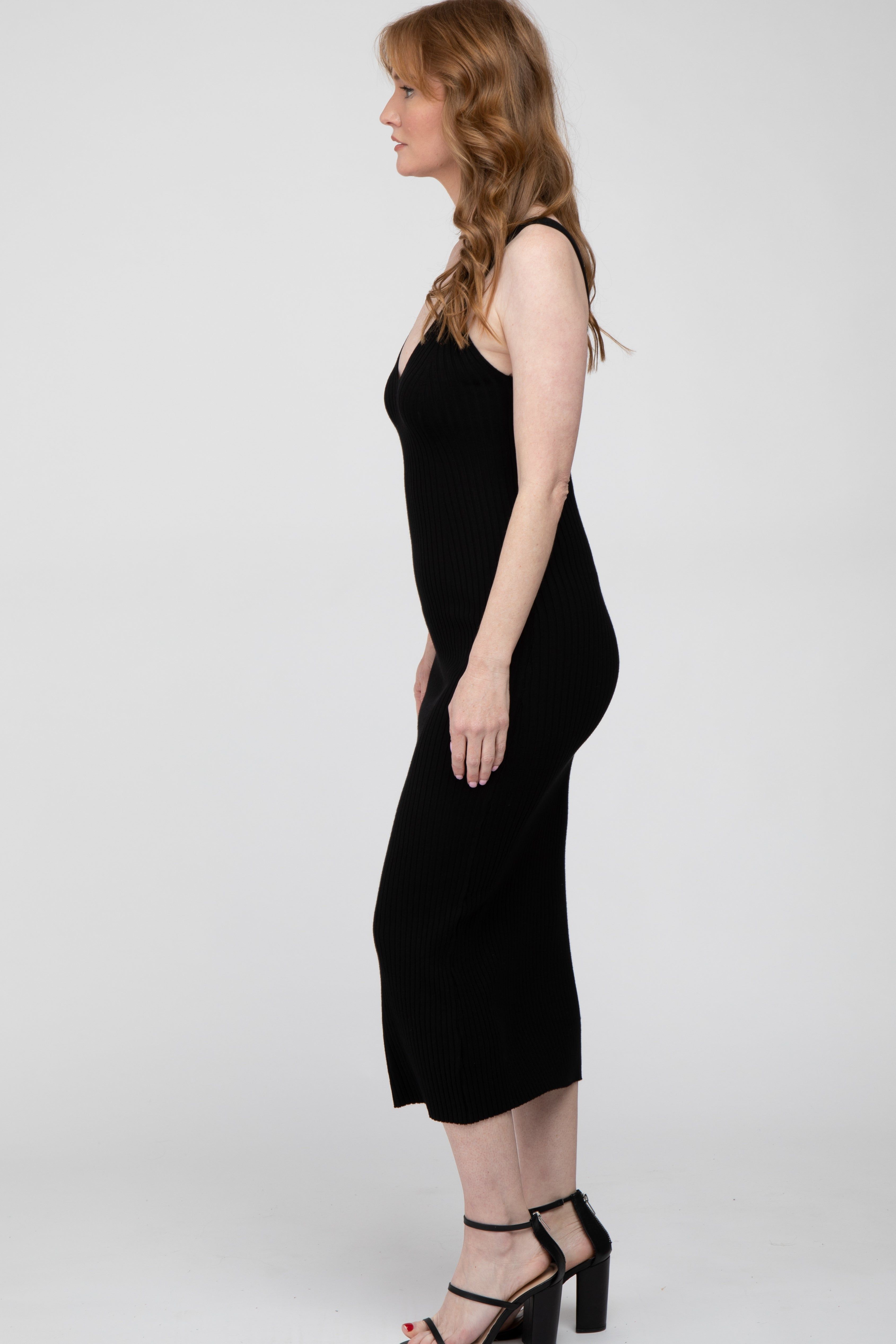 Black Ribbed Sleeveless Knit Midi Dress sold by Pinkblush product image thumbnail 2