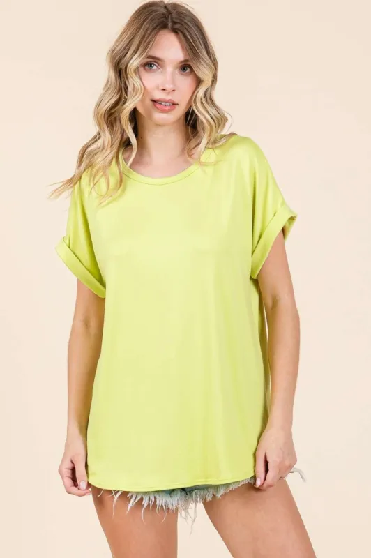 Green Rolled Cuff Short Sleeve Top sold by Pinkblush