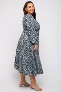 Black Floral Smocked 3/4 Sleeve Plus Midi Dress sold by Pinkblush