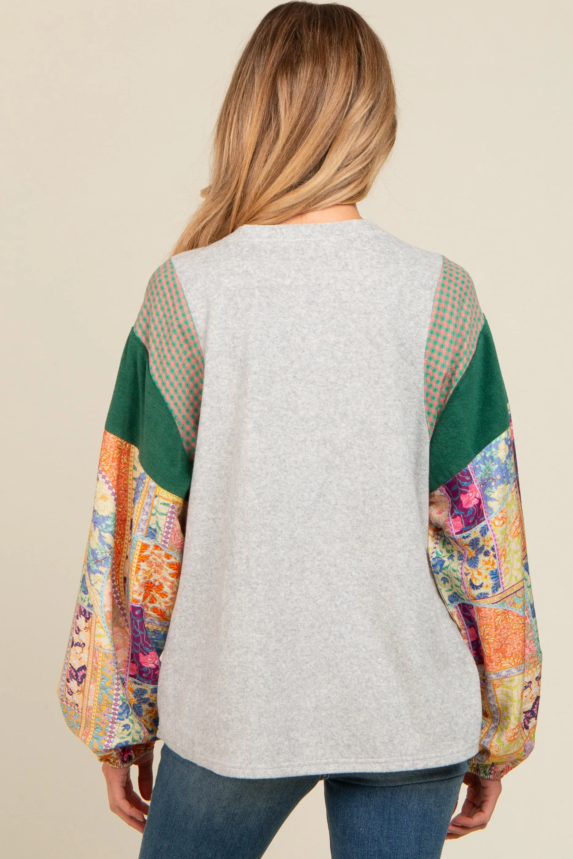 Heather Grey Mixed Print Bubble Sleeve Maternity Top sold by Pinkblush product image thumbnail 4