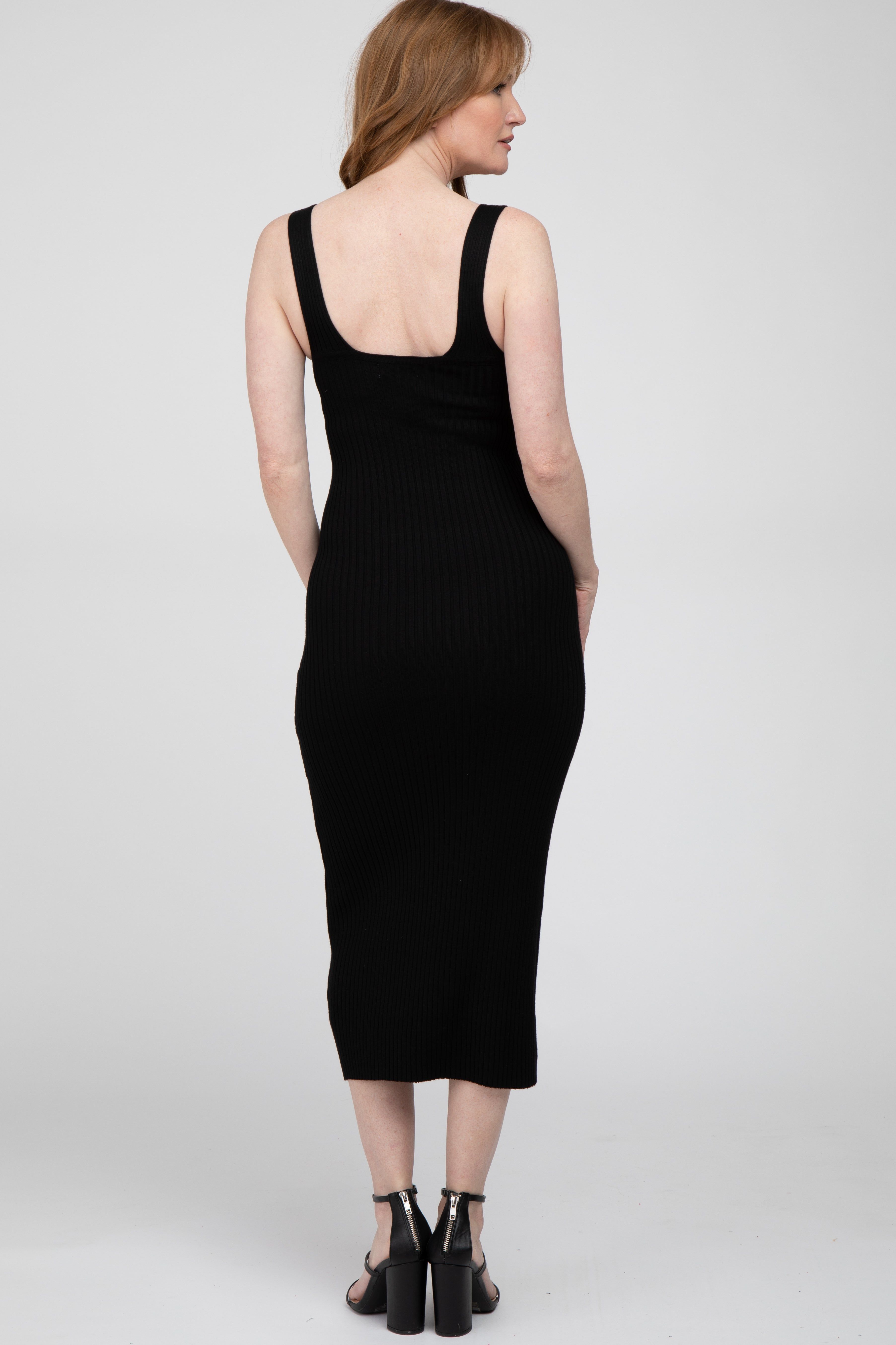 Black Ribbed Sleeveless Knit Midi Dress sold by Pinkblush product image thumbnail 3