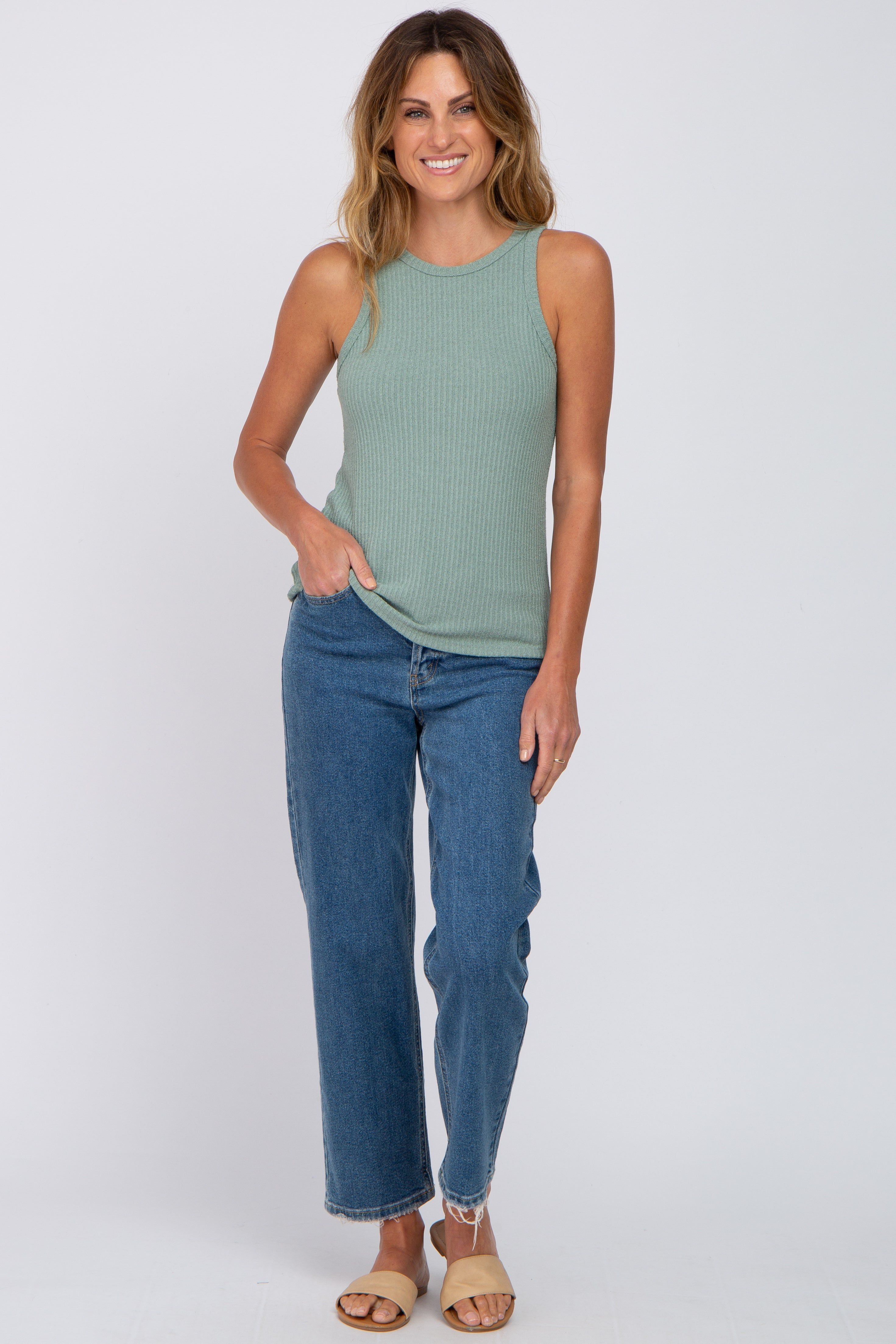 Light Olive Knit Tank Top sold by Pinkblush product image thumbnail 4