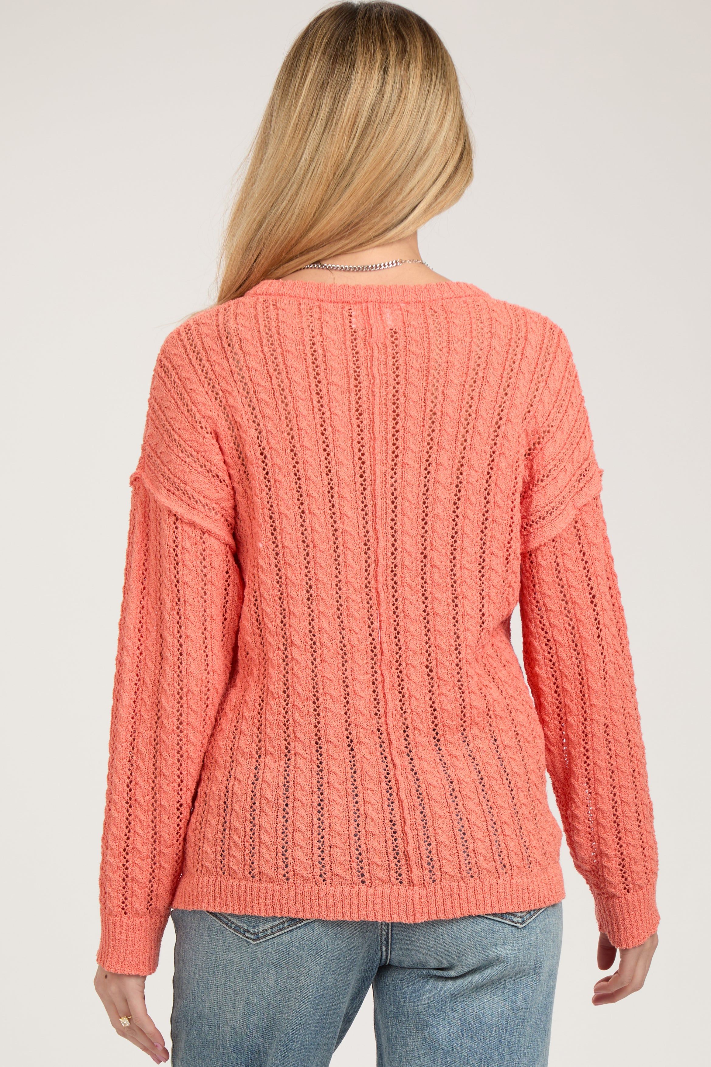 Coral Open Knit Front Button Maternity Sweater sold by Pinkblush product image thumbnail 2