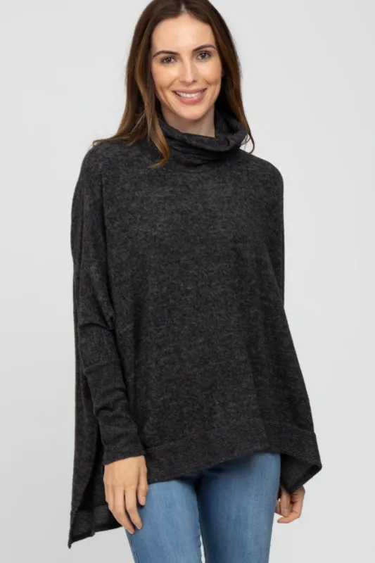 Black Brushed Cowl Neck Poncho Sweater sold by Pinkblush
