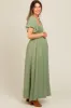 Light Olive Chambray Smocked Maternity Maxi Dress sold by Pinkblush
